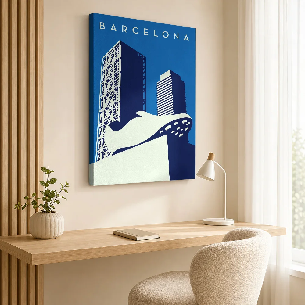 Spanish Cityscape Soccer Shoe Canvas Painting Poster Modern Style Wall Decor With Customized Photo For Games Room Ideal Fan Gift