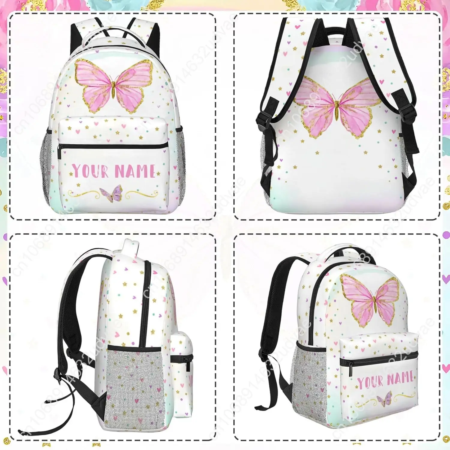 Personalized Backpack for Girls Boys, Custom Backpacks with Name for Kids, Customized Butterfly School Bookbag for Back to Schoo