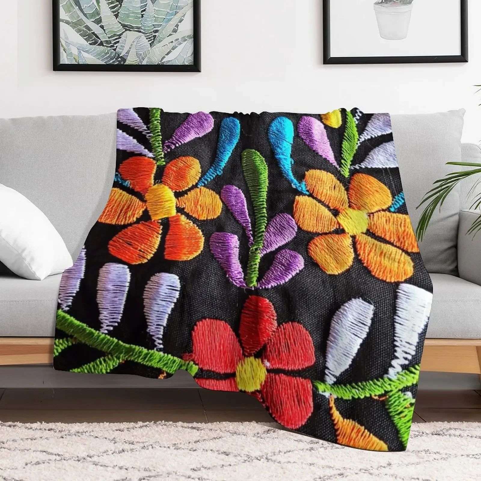 Mexican Flowers Throw Blanket Travel Size Cozy Blanket for Plane Train