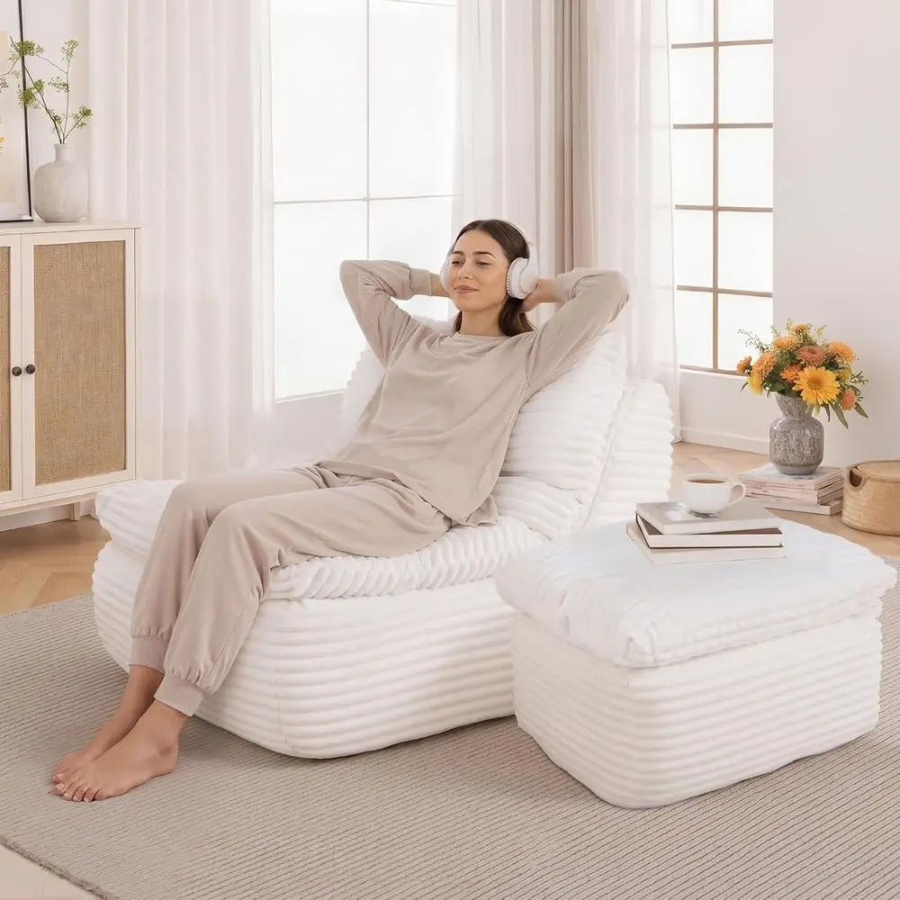 Indoor Cloud Comfort Lounge Chair, No Assembly, Adjustable Ottoman, Soft Aux Support, Versatile Multi-Scene Use