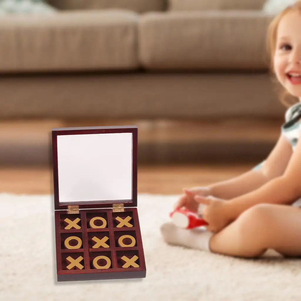 Classic Wood Tic-Tac-Toe Game Noughts Set Fidget Toy X O Chess for Children