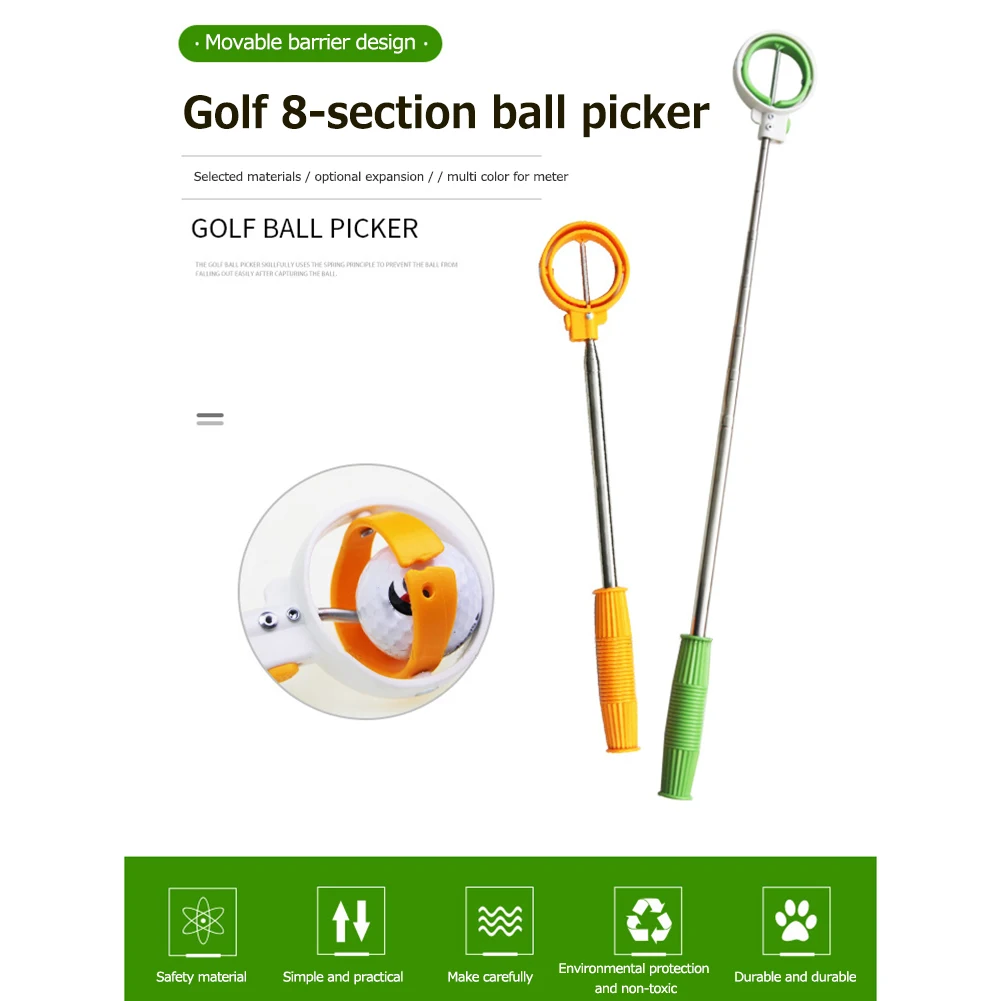 Golf Ball Retriever 8 Sections Golf Ball Retriever Rubber Grip Stainless Steel Shaft Extendable Golf Ball Pick Up Grabber Tool