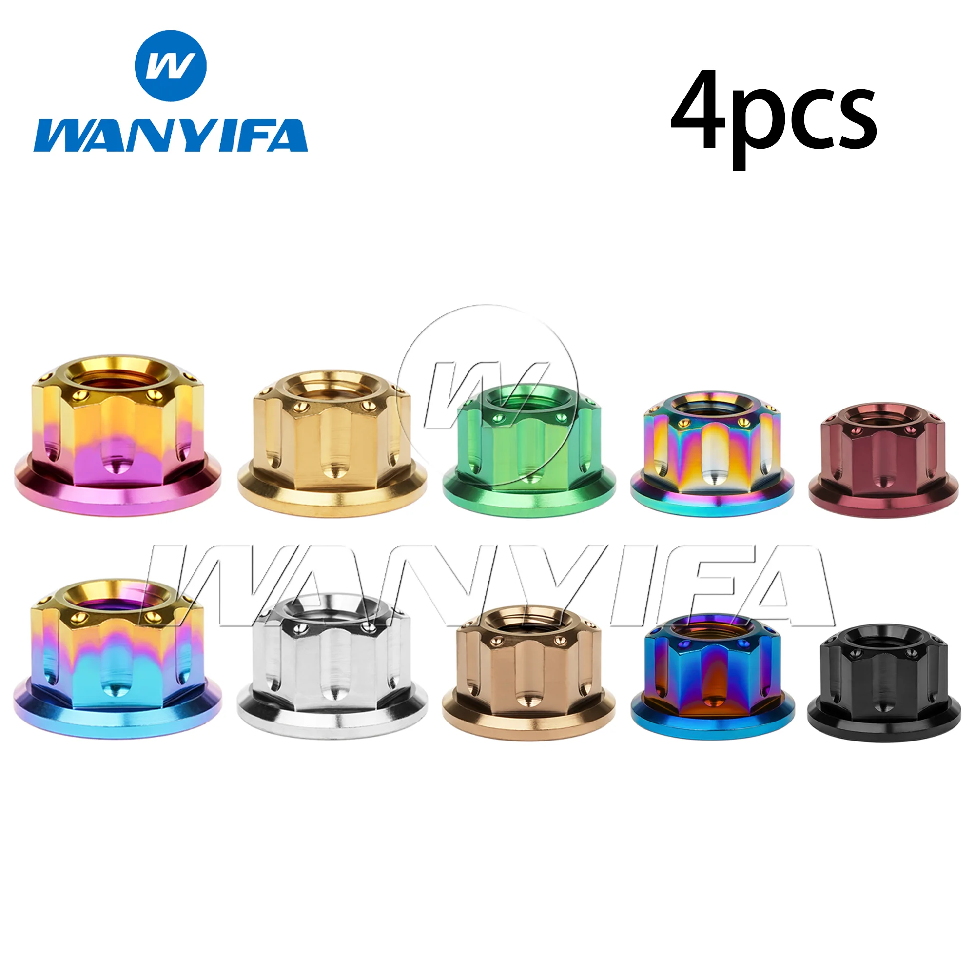 Wanyifa Grade 5 Titanium Alloy Nut M6 M8 M10 M12 1.25mm Pitch M14 M16 1.5mm Pitch Torx Flanged Hex Nut Motorcycle Fastener 4pcs
