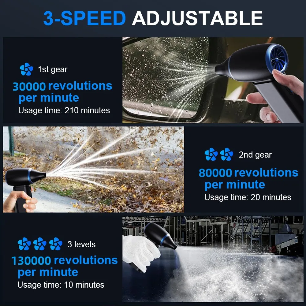 130000 RPM Mini Turbo Jet Fan Potente ventilatore d'aria Aspirapolvere Tipo-C 20W Ricarica rapida 52 m/s Brushless Turbo Jet Blower