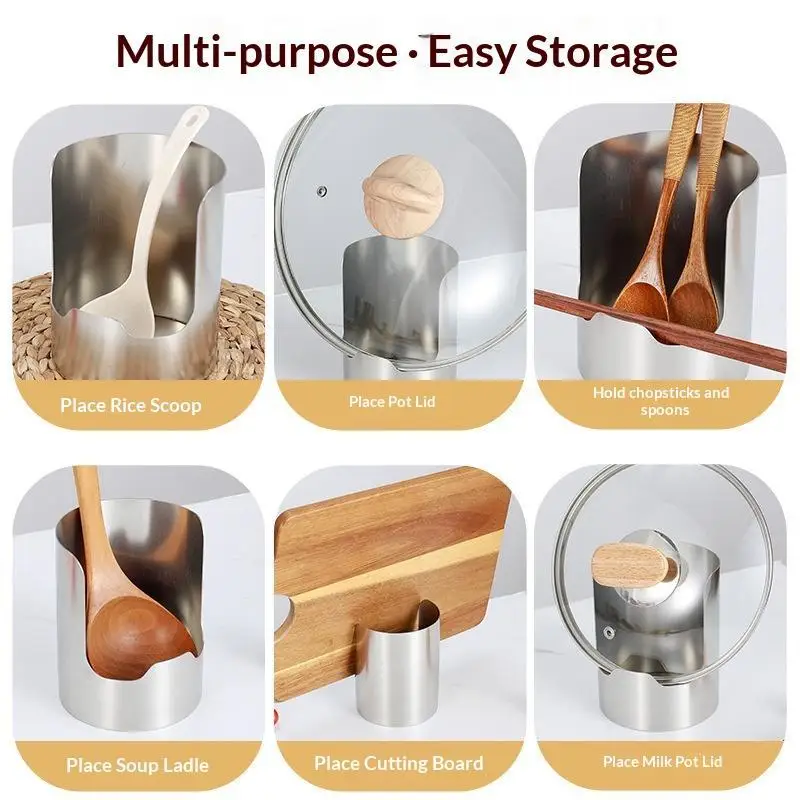 1PCS Stable Stainless Steel Spoon Holder Stainless Steel Spatula Holder Heat-Resistant Soup Spoon Rack Dinning Table