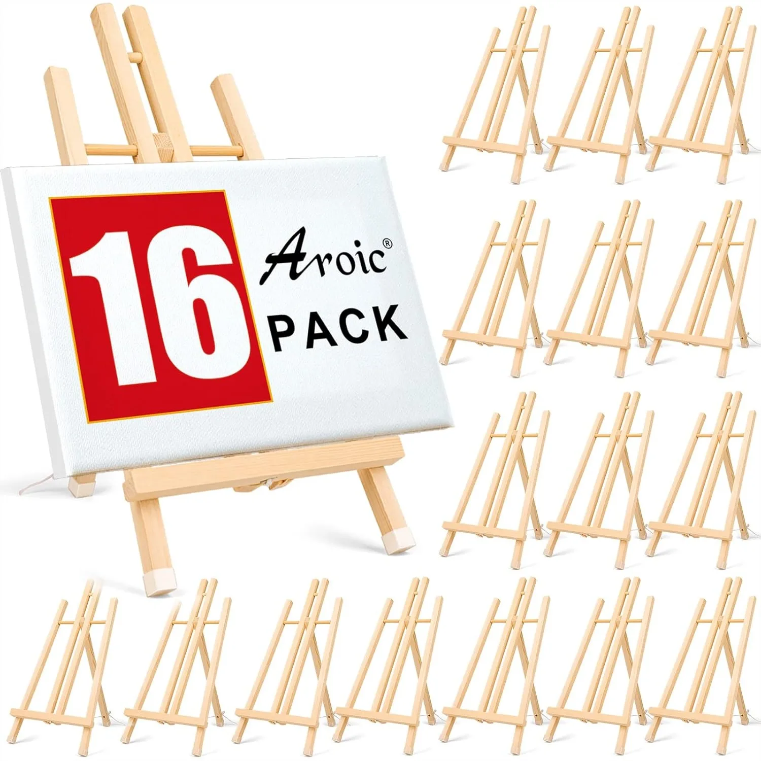 16 Pack 15 Inch Wood Easels for Painting, Tripod Stand for Canvas Art, Portable Tabletop Easel for Kids & Students