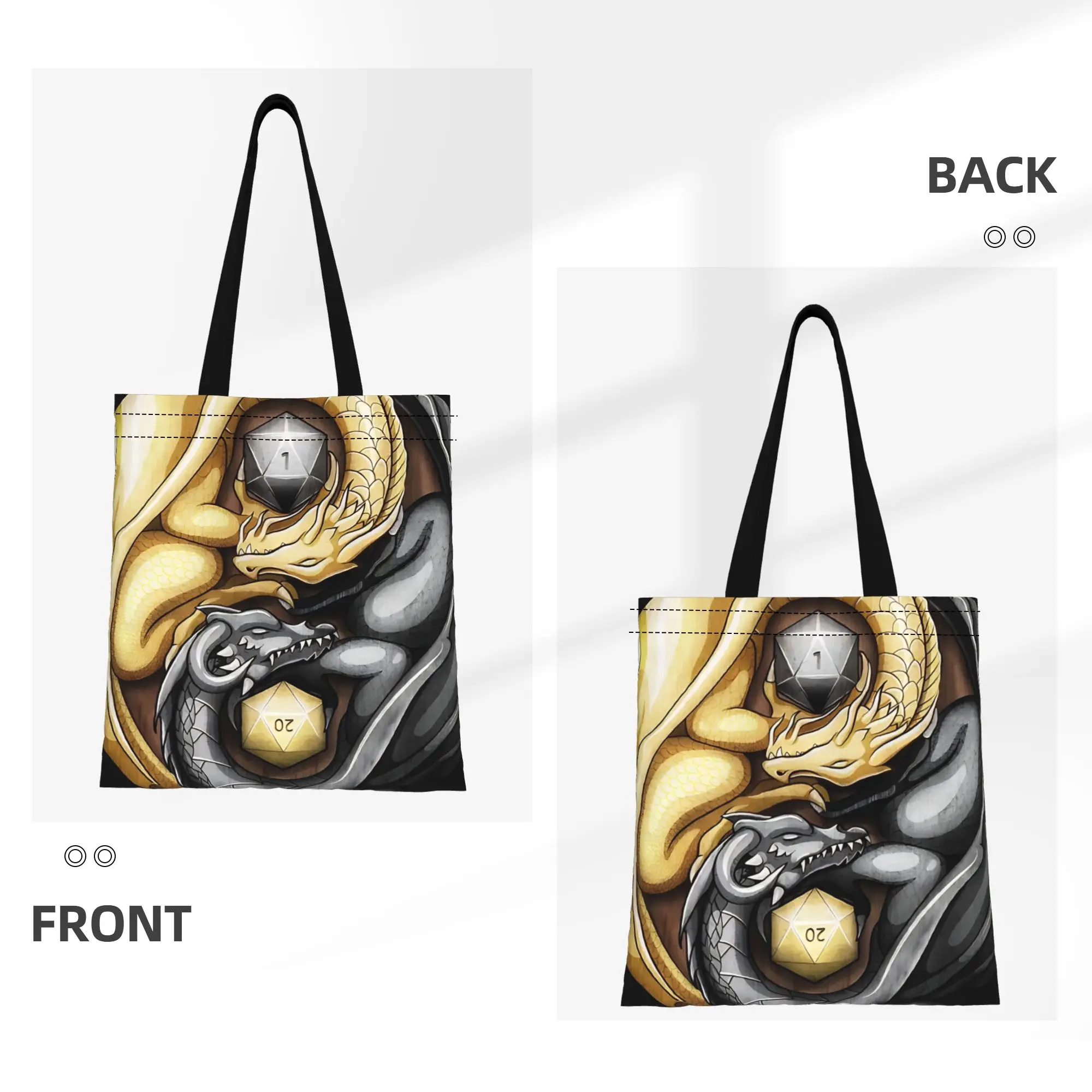 DND Yin Yang Dragons Canvas Woman Tote Bag for Shopping Travel Outdoor Heavy Duty Shoulder Handbag