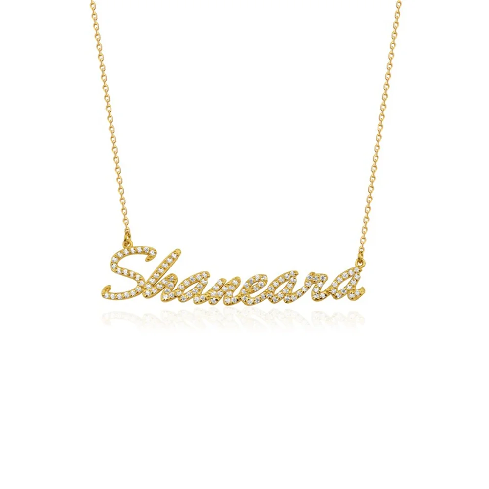 Gold Customized Name Necklace Classic Zircon Crystal Full Letter Necklace Women's Christmas and Valentine's Day Jewelry for Girl