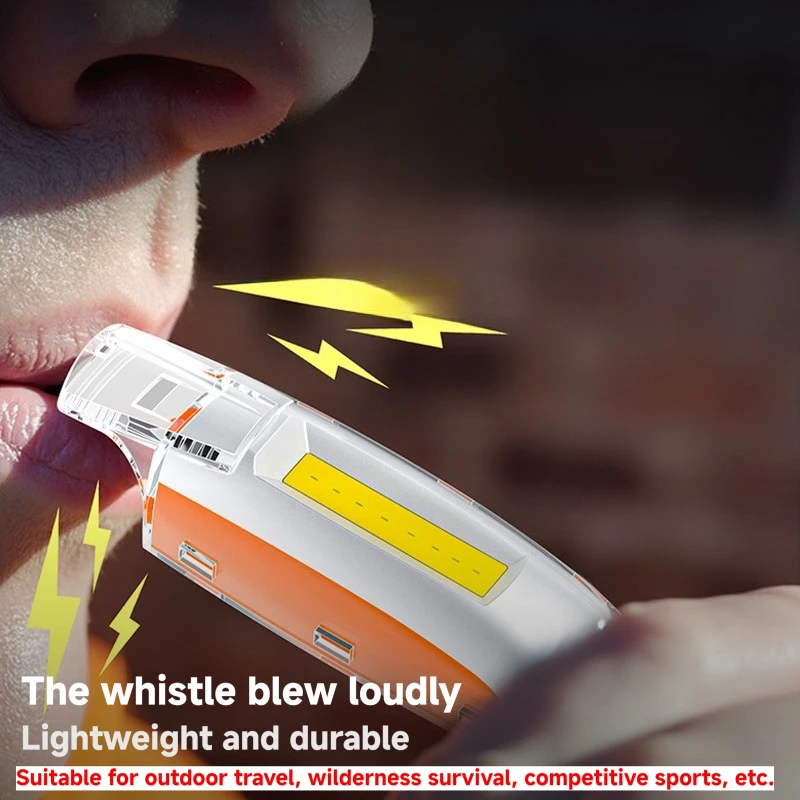 Emergency Survival Whistle with Bright LED Flashlight, USB Rechargeable Keychain Torch Light for Outdoor, Safety, Dog Training