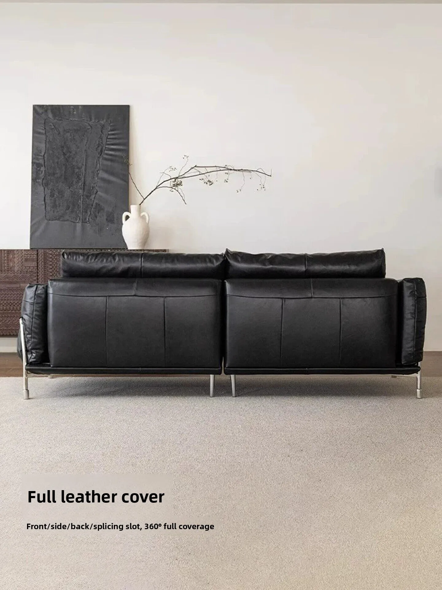 ^French Medieval Bauhaus Hammer Genuine Leather Two Seat Sofa Metal Legs High-end Straight Row Eco-Friendly Convertible forHotel