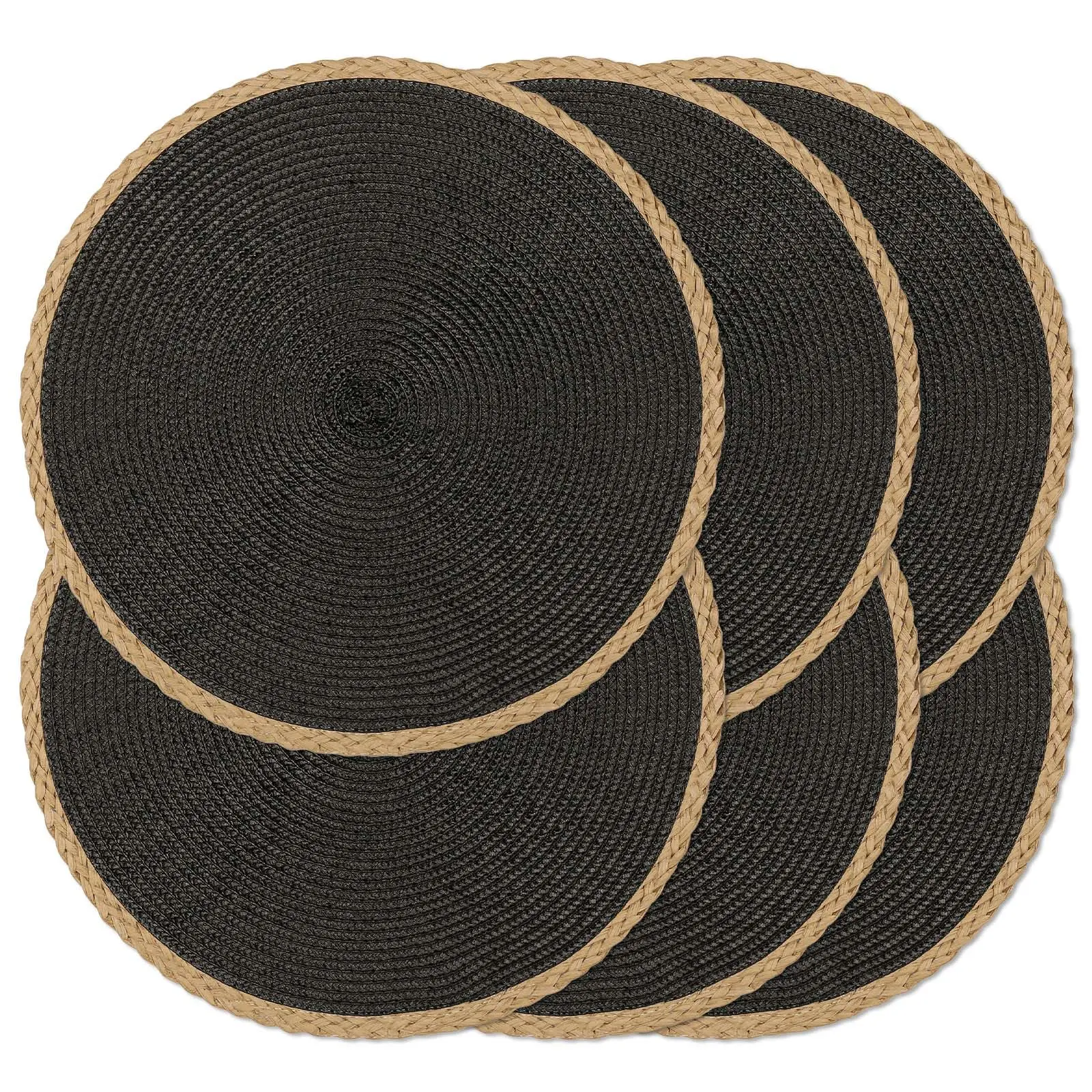 

Round Braided Placemats Set of 6 Table Mats 15 Inches Washable Heat Resistant for Dining Table Non-slip Place Mats for Christmas