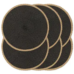 Round Braided Placemats Set of 6 Table Mats 15 Inches Washable Heat Resistant for Dining Table Non-slip Place Mats for Christmas