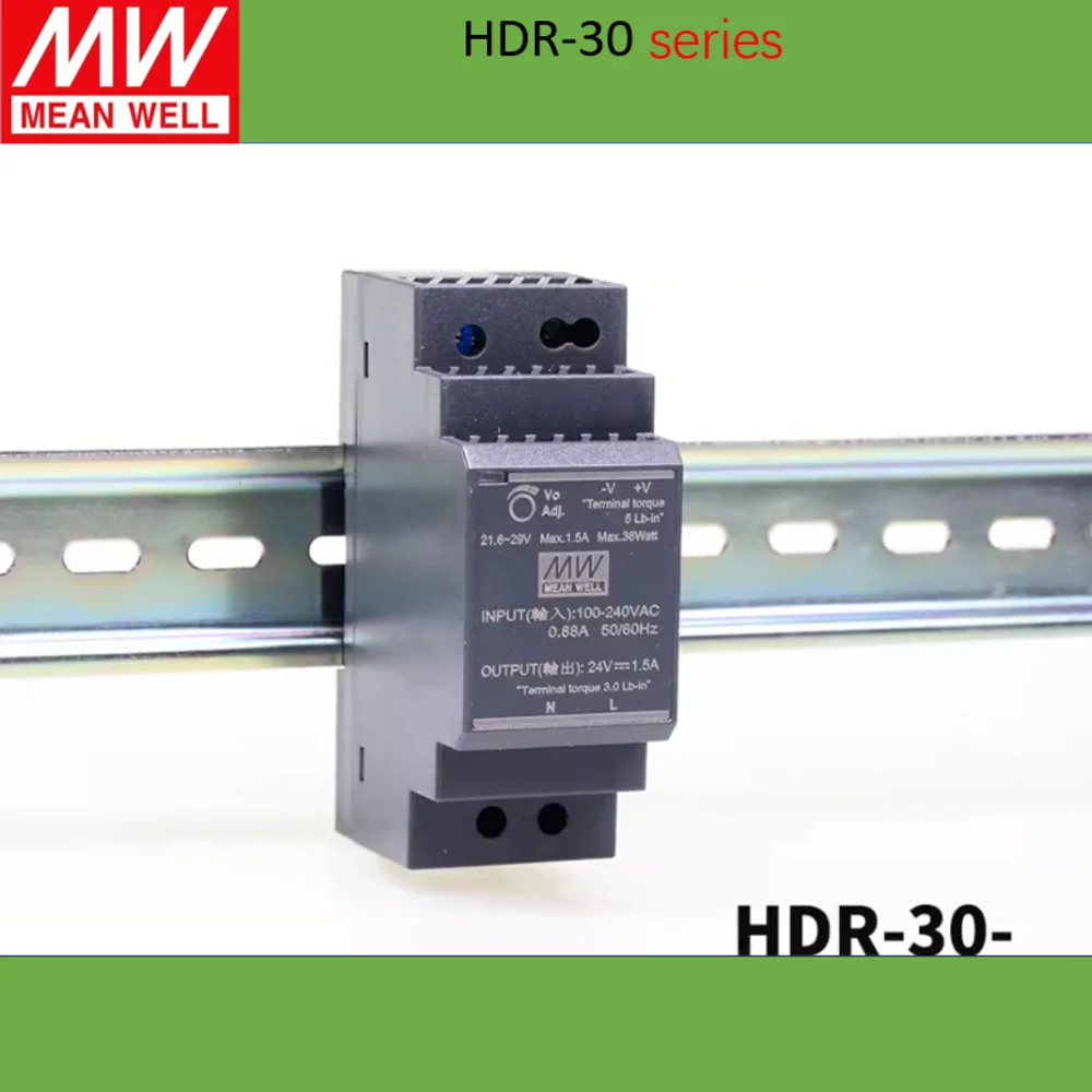 Genuine Mean Well HDR-30 5V 12V 15V 24V 48V Meanwell Ultra Slim DIN Rail Switching Power Supply HDR-30-5 HDR-30-24