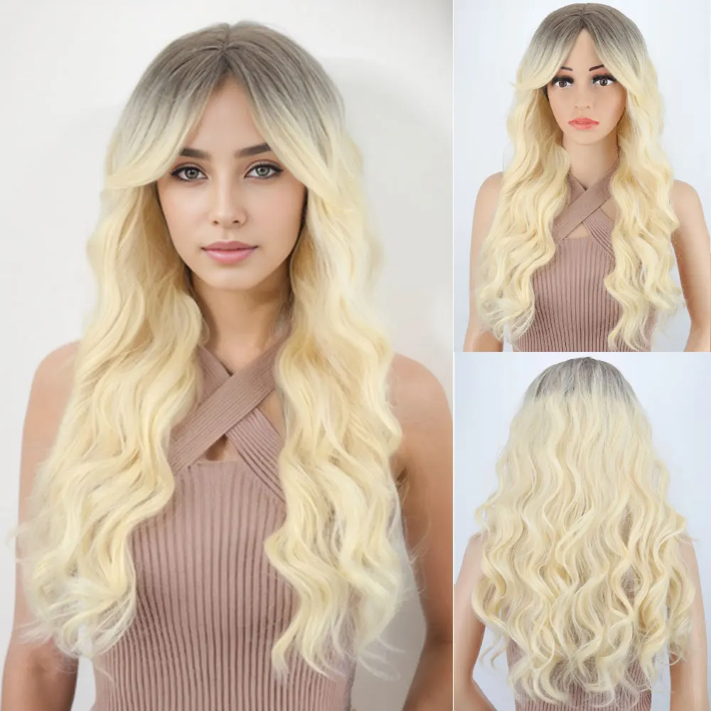 Long wave blonde wig Synthetic wave wig for women Heat resistant mid-part blonde wig for everyday party Cosplay use 26 inches