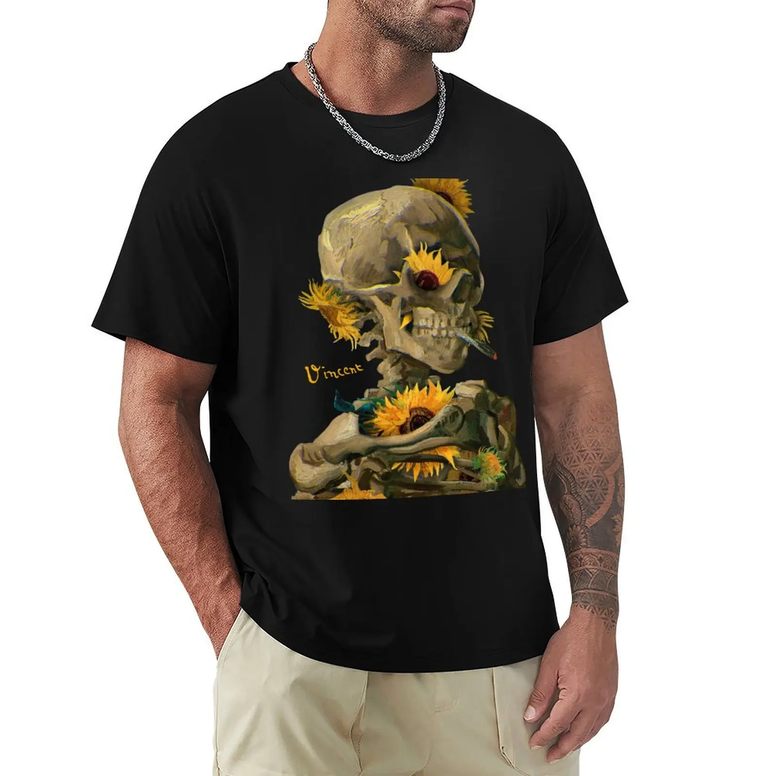 

Van Gogh Skull, Sunflowers, Art, Aesthetic art, Surreal art, T-Shirt plus size tops Aesthetic clothing plus size men clothing