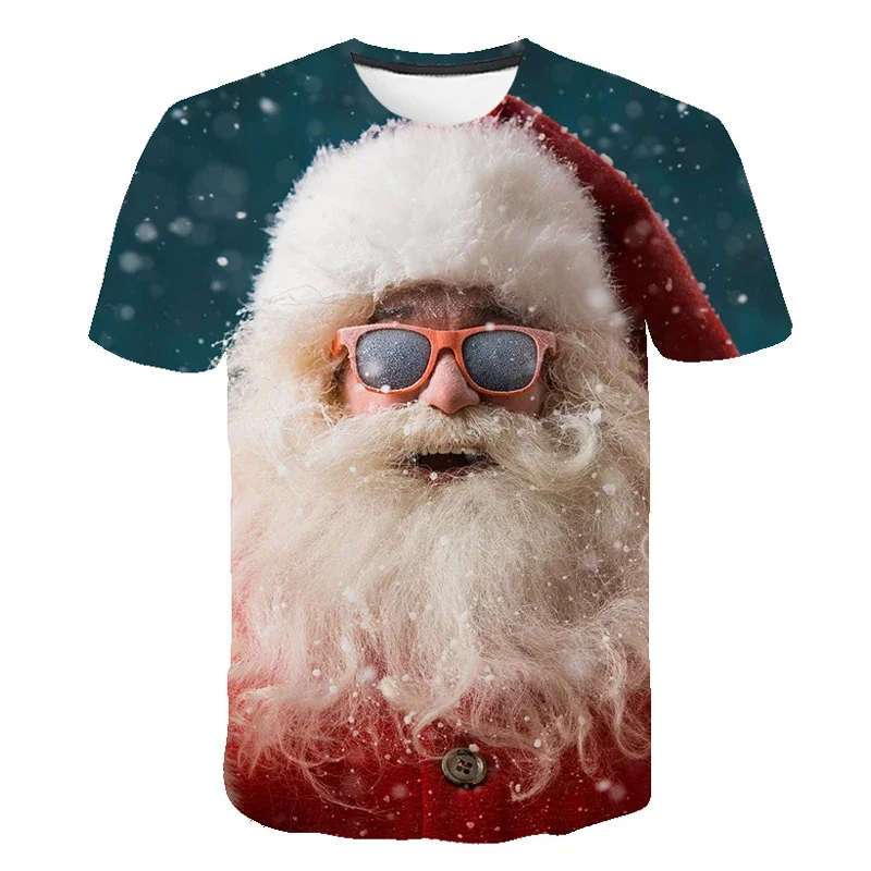 Nuevas camisetas divertidas con patrón de Papá Noel en 3D, camisetas gráficas interesantes a la moda para el día de Navidad, camisetas informales de Hip Hop Kawaii