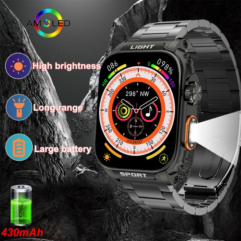 

NEW Flashlight Outdoor Sports Smart Watch Men 1.91" 430mAh Compass Smartwatch AI Voice Assistant GPS trajectory watches Men Gift