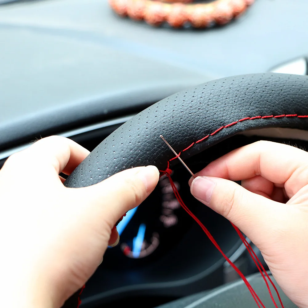 1 peça capa de couro artificial funda volante no volante capas de carro cinza preto para opel astra h com linha de agulhas