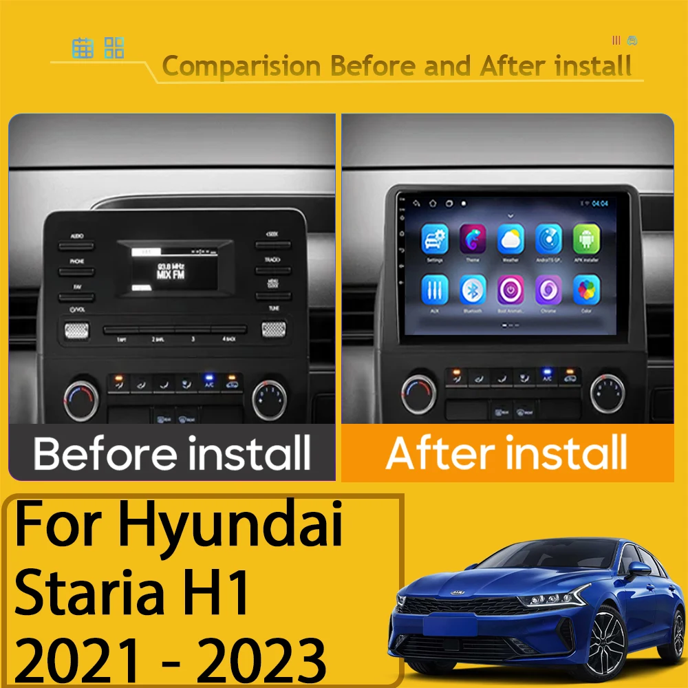 Android 13 For Hyundai Staria H1 2021 - 2023 Car Player Radio Multimedia Video GPS Navigation Auto Carplay 5G Rear camera Cam BT