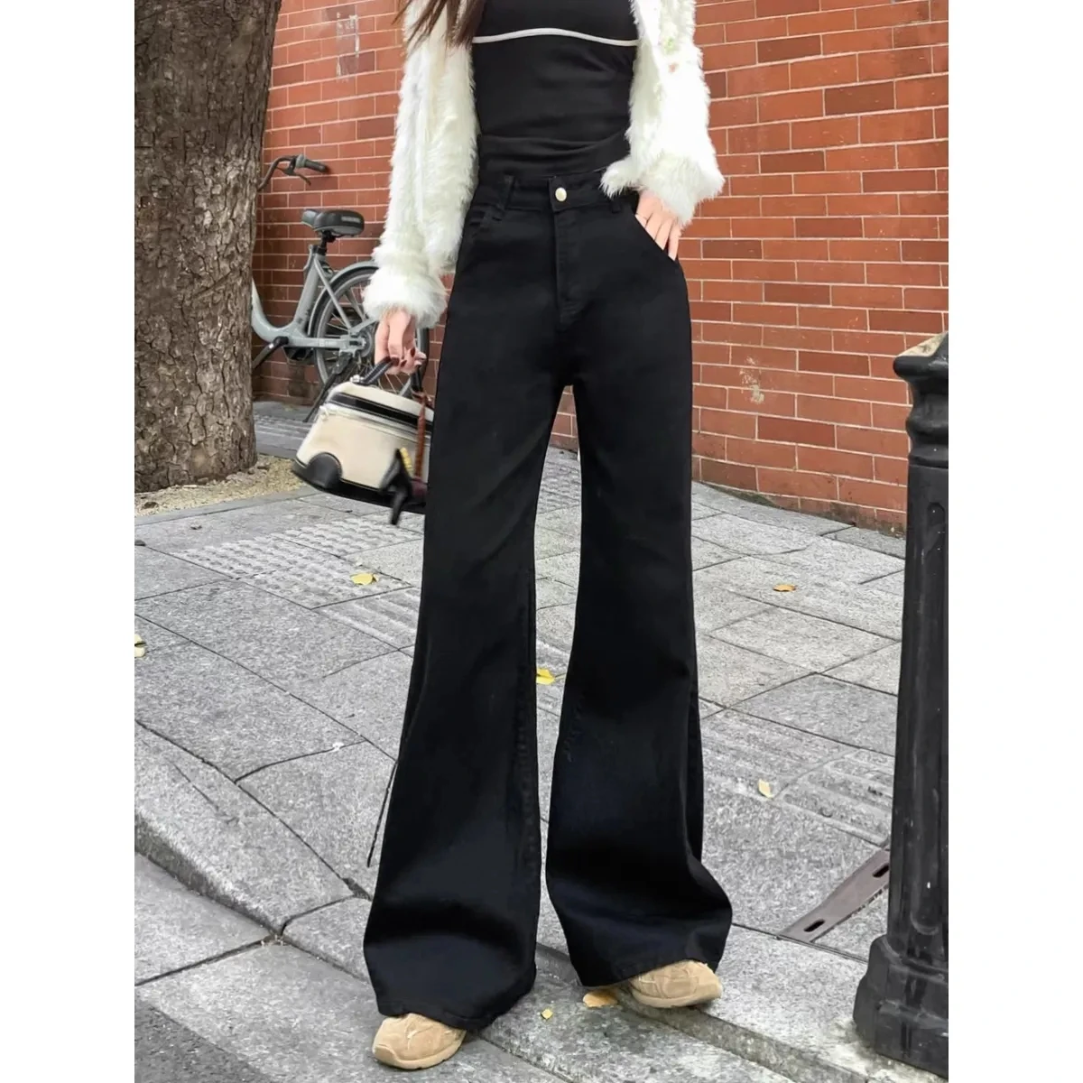 

Women's Y2K High Waist Black Flared Stretch Jeans Slim Fit Retro Fashion Trendy Winter Pants for Pear Shape Body