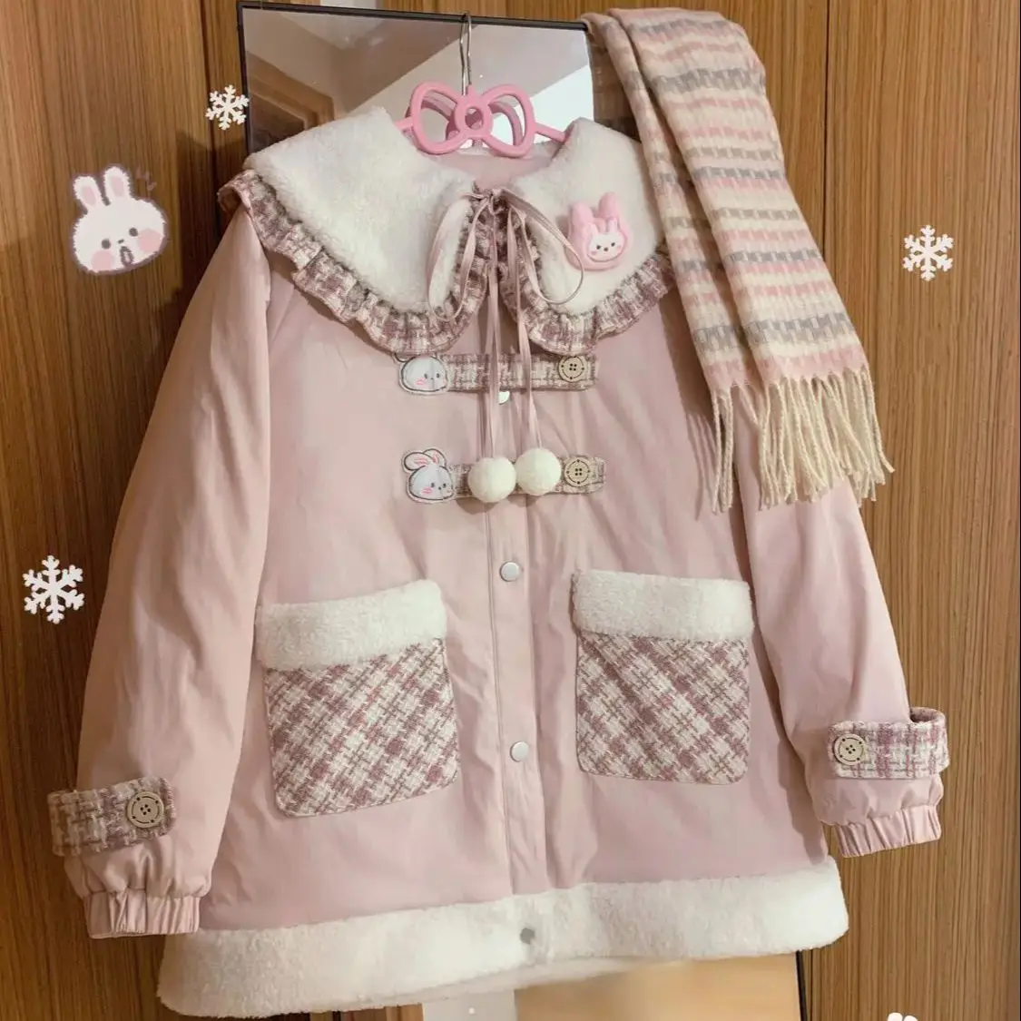 

Japan Winter New Sweet And Cute Pink Thickened Warm Cotton Clothing Versatile Loose Cotton Clothing