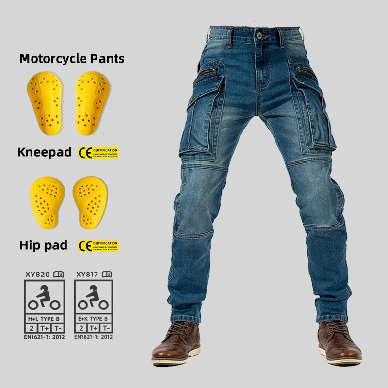 Moto Jeans Motorcycle Pants Men Women Knee Pads Off Road Commuting All Season Stretch Slim Riding Trousers Protective Gear Spodn