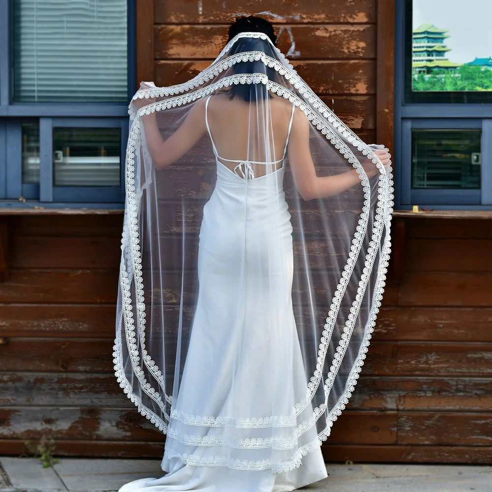 BL4044-Voile de mariée en dentelle douce, bord de mariée