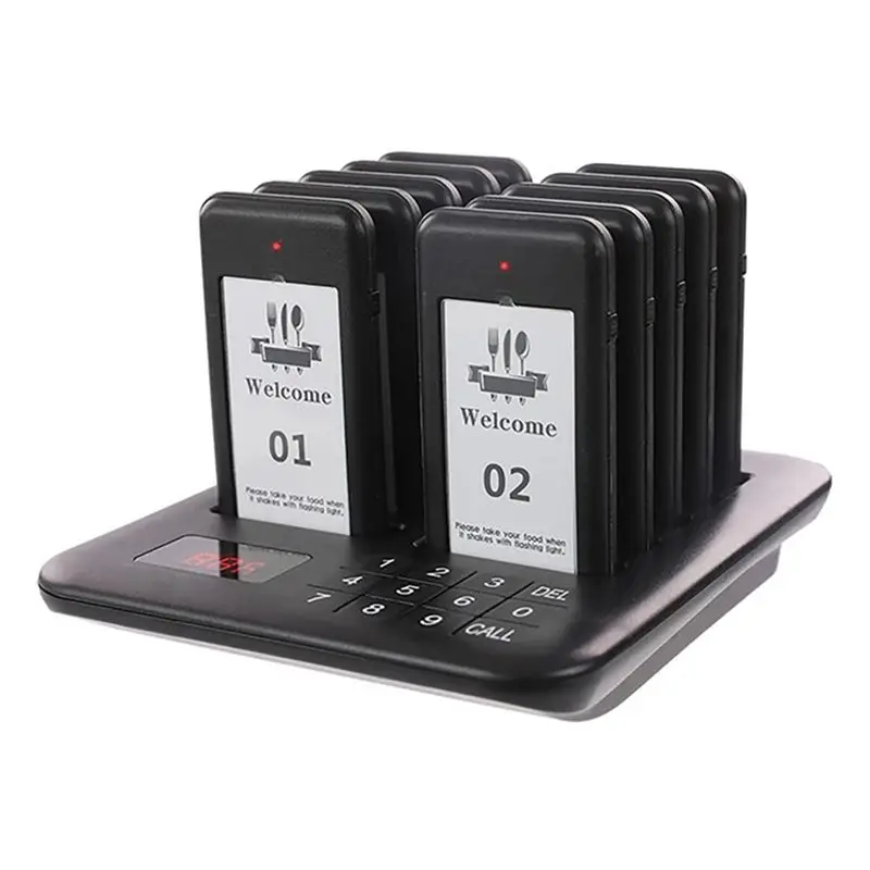 Wireless Restaurant Pager+10 Coasters Buzzer Pager Receiver Calling System For Bar Cafe Food Court Food Shop