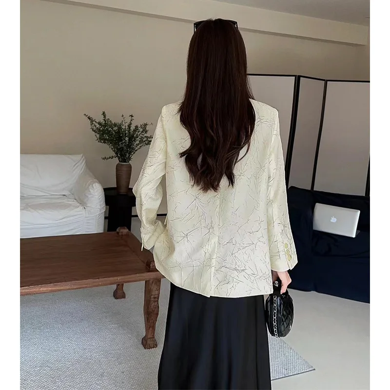 SuperAen Spring Autumn 2024 New Korean Design Loose Casual Pattern Suit Korean Fashion Single Buckle Blazer Jacket