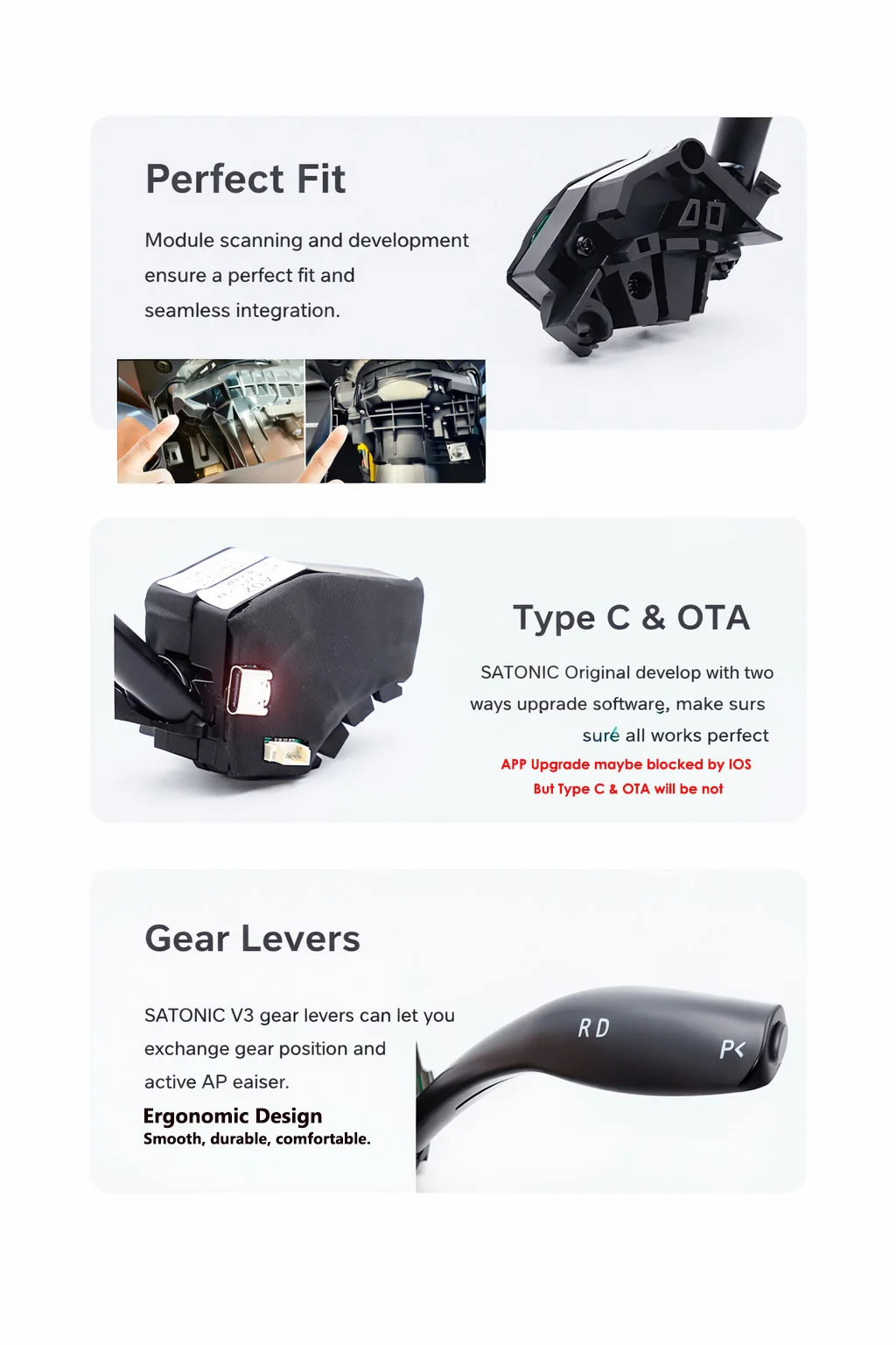 SATONIC V3 Schalthebel für Tesla Neues Model Y Juniper YL OEM-Stil Plug & Play | Reibungslose Park- und Fahrsteuerung – Detail 12