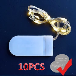 10PCS With CR2032 Button Battery Led Fairy Lights 1M 2M 3M 5M String Lights for DIY Wedding Party Bedroom Patio Christmas