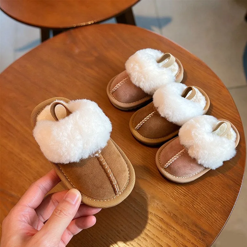 Fluffy Baby Slides Slippers Soft Plush Warm Non Slip House Shoes for Toddlers Boys Girls Winter Indoor Outdoor