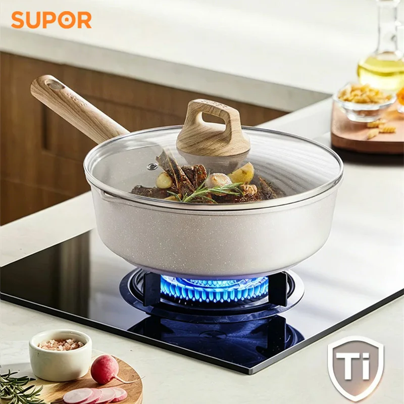 Supor Non-Stick Pan Frying Pan With Titanium Home Steak Skillet Pancake Deep Frying Pan Omelet Pans Wear-resistant Kitchen Pot