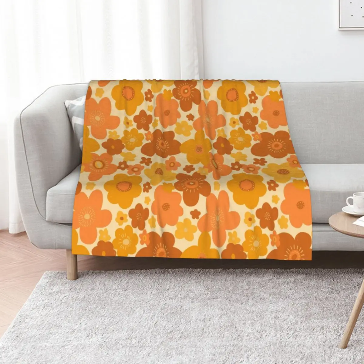 Groovy 70s Retro Vintage Floral Pattern Throw Blanket Moving Thermal Bed Fashionable For Sofa Thin Beach Blankets