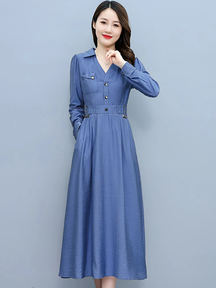 2024 Casual Cotton and Linen Long Robe Spring Autumn Elegant Women Office Lady Midi Dress Vintage Bodycon Party Prom Maxi Dress