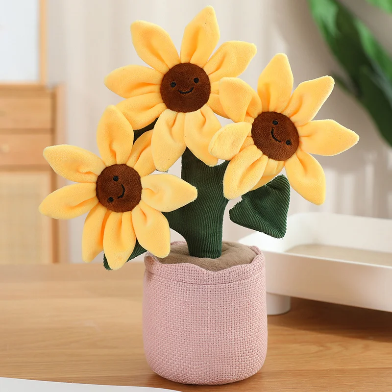 32cm Smiling Sunflower Plush Toys Stuffed Plushies Potted Plant Simulated Flower Plants Ornaments Spring Gifts For Friends