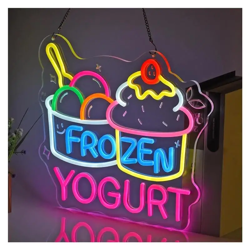 Frozen Yogurt Neon Sign LED Light Dimmable For Grocery Store Supermarket Farmers Markets Ice Cream Shop Hanging Decor view 2