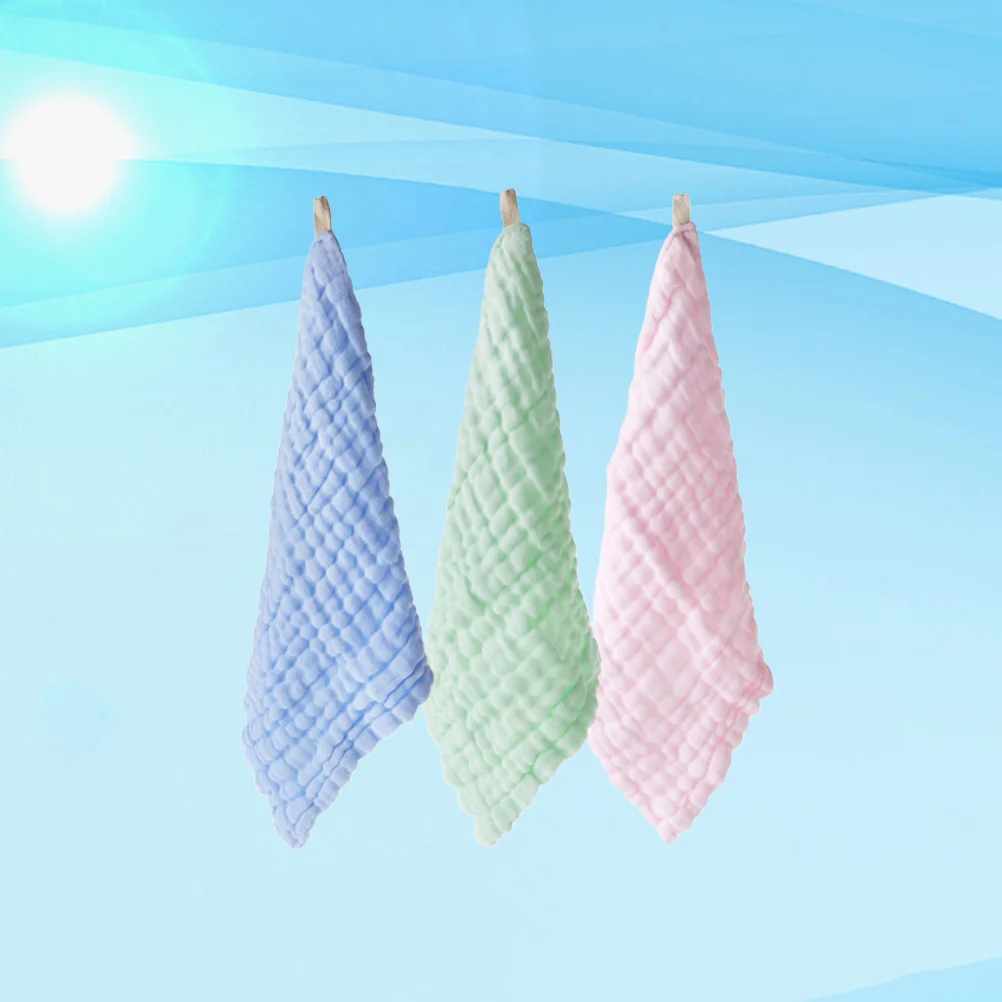 

3Pcs Baby Small Towel Water Absorption High Quality Cotton Yarn Unisex Bibs Dribble Protection Gift New Parents Green Blue Pink