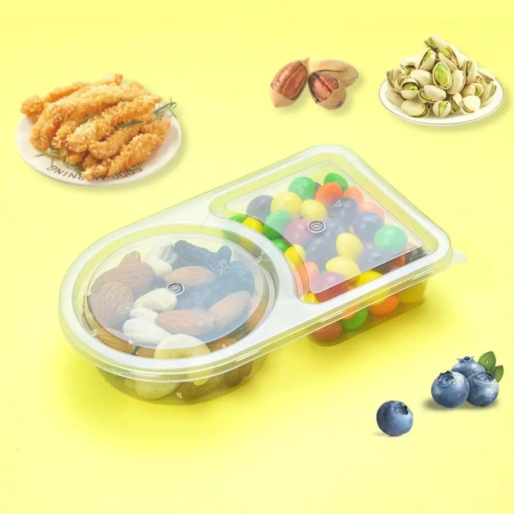 

20Pcs Durable 2 Compartment Disposable Sauce Container Leak-Proof Transparent Snack Container with Lid Thickened Dip Box School