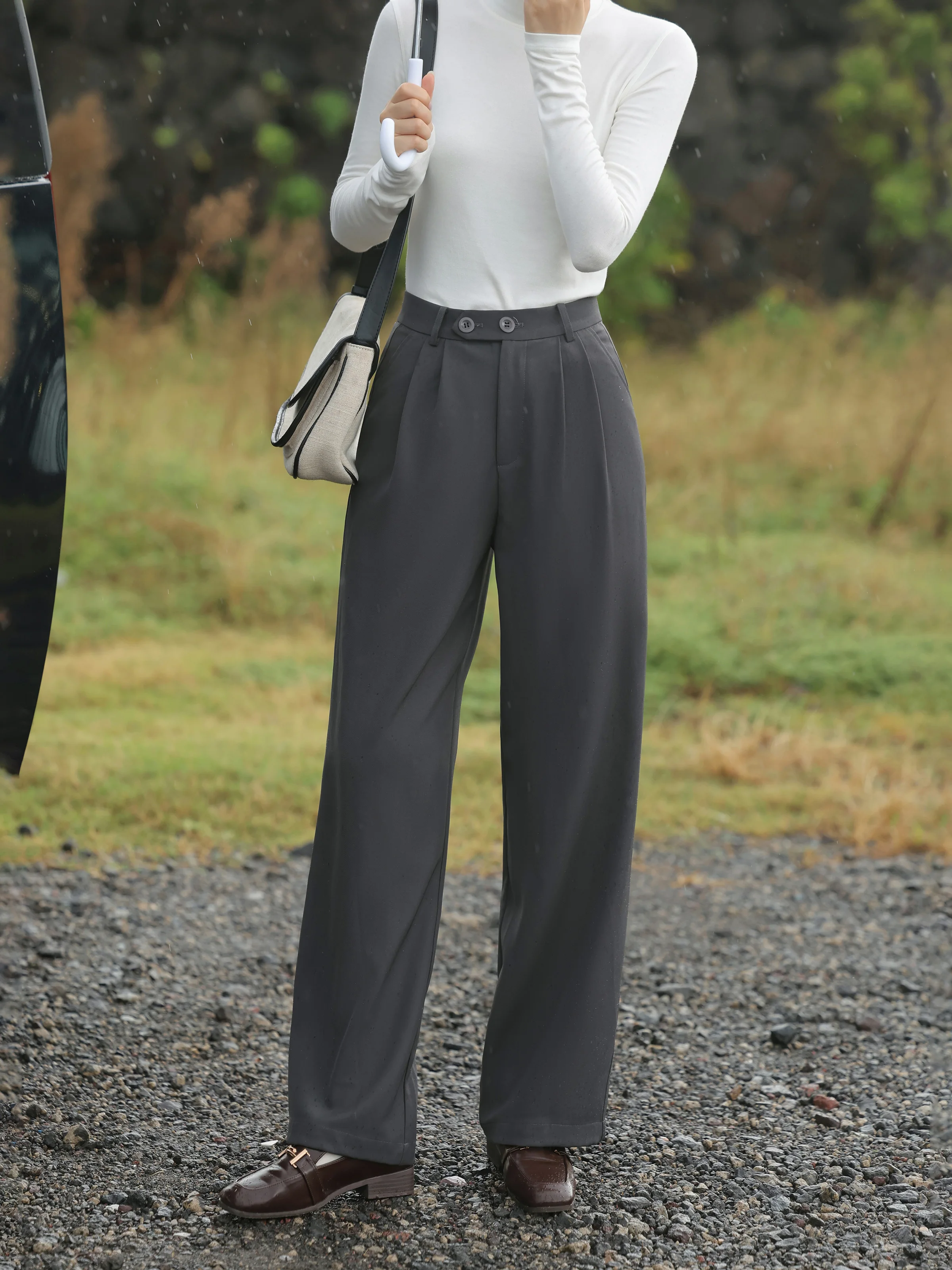 Black High Waist Wide Leg Pants Spring Casual Straight Trousers Petite Loose Suit Style Slacks Elegant Office Workwear Bottoms