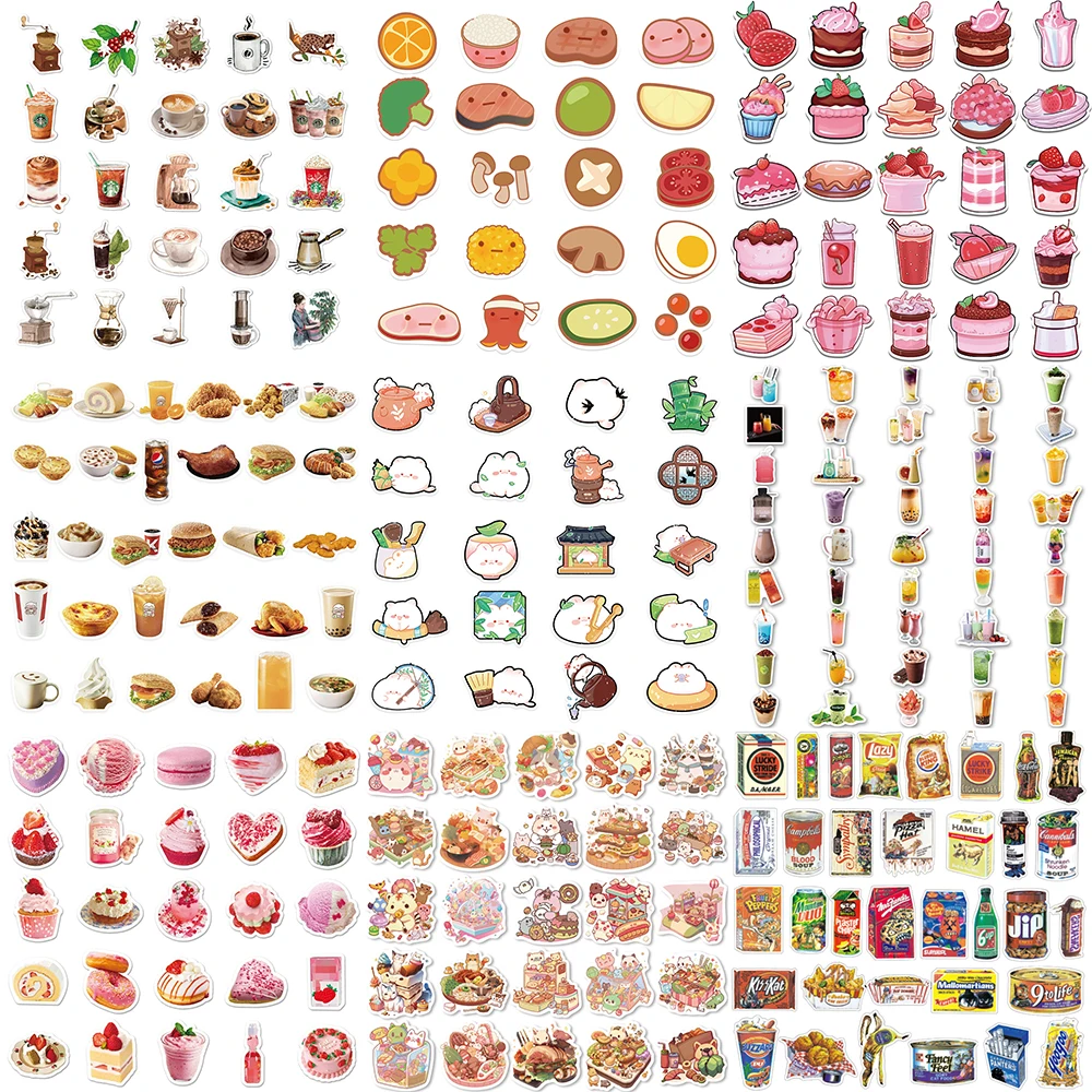 10/30/50PCS Cartoon Food Stickers Series Creative Tea Room Graffiti Laptop Luggage Helmet iPad Refrigerator Decoration Wholesale