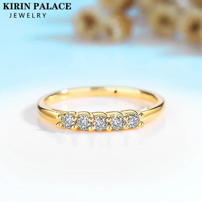 

0.3CTW Moissanite Ring for Women Soild 18K AU750 Yellow Gold D/VVS1 Round Wedding Band for Engagement Gifts