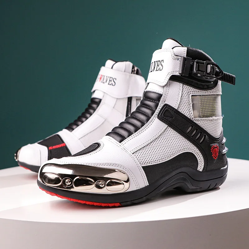 

Men Motorcycle Boots Breathable Anti-fall Rider Road Racing Casual Shoes Boots Gear Shift Rubber Sole Reflective Motorbike Shoes