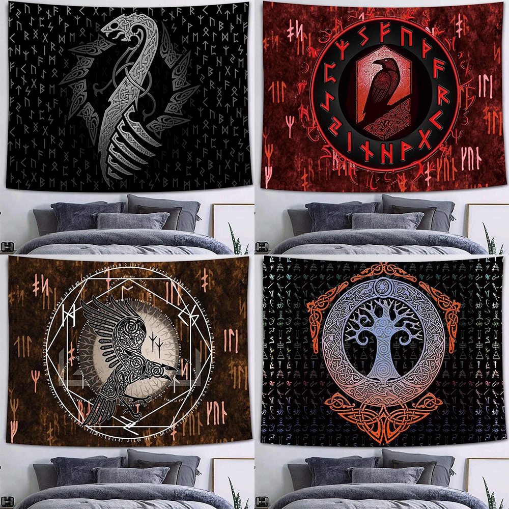 Mystical Viking Meditation psichedelico Rune Print Pattern arazzo Art Wall Hanging Living Room Decor