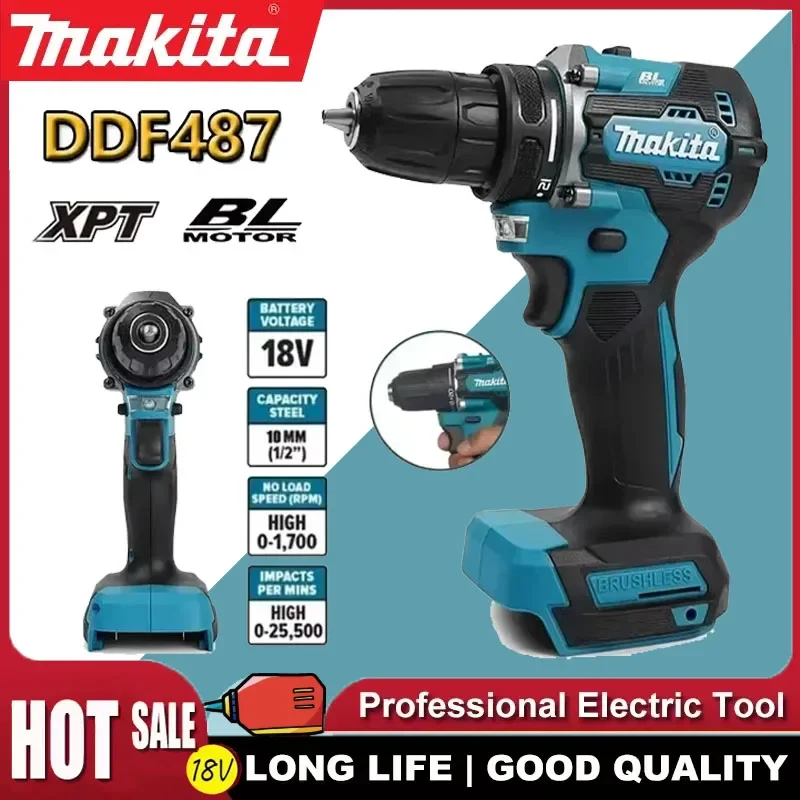 

Аккумуляторная бесщеточная дрель-шуруповерт Makita DDF487 LXT с высоким крутящим моментом, компактная, с регулируемой скоростью и бесщеточным двигателем
