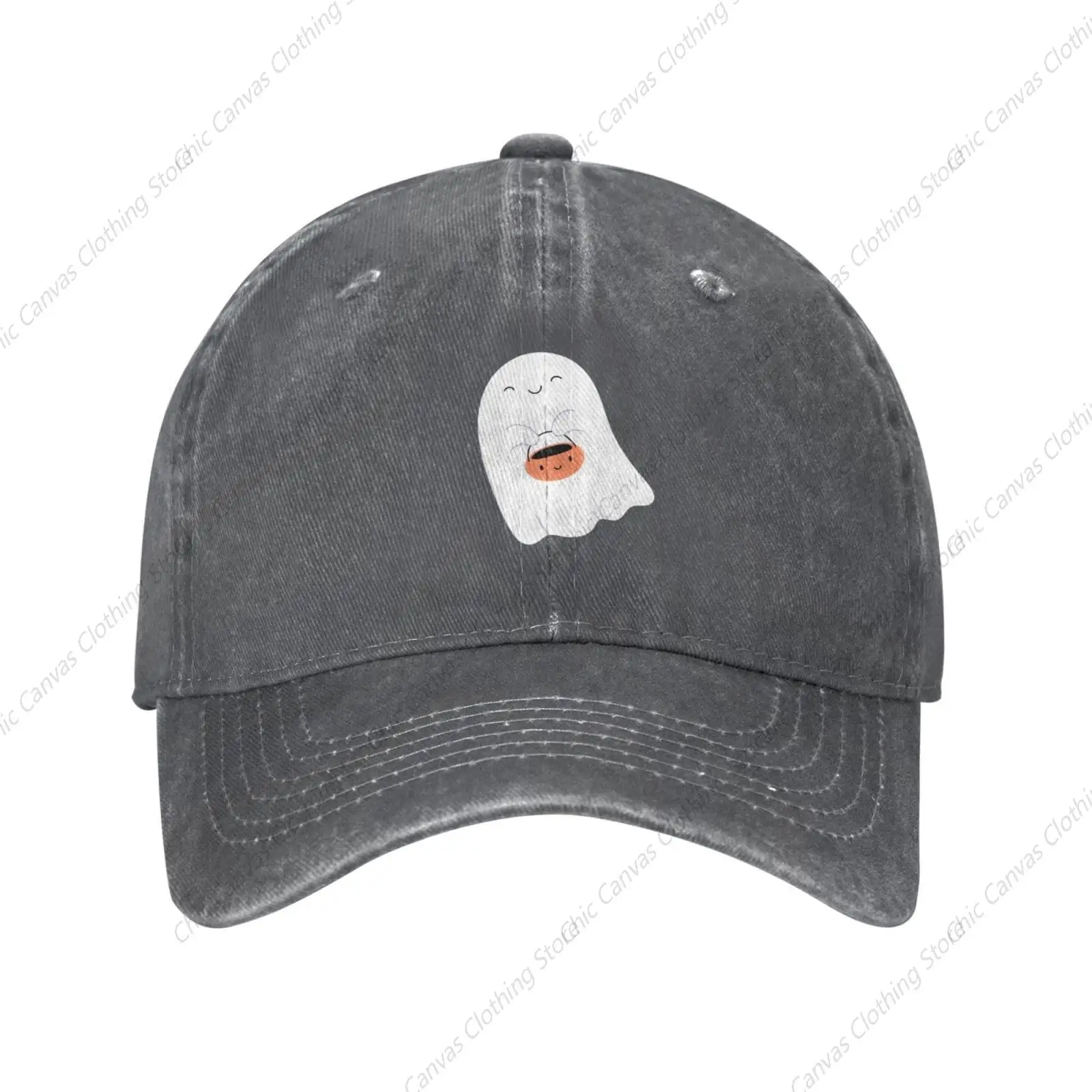 

Cute Ghost Pumpkin Lantern Deep Heather Vintage Distressed Adjustable Washed Denim Cotton Low Profile Trucker Hat Unisex Hat