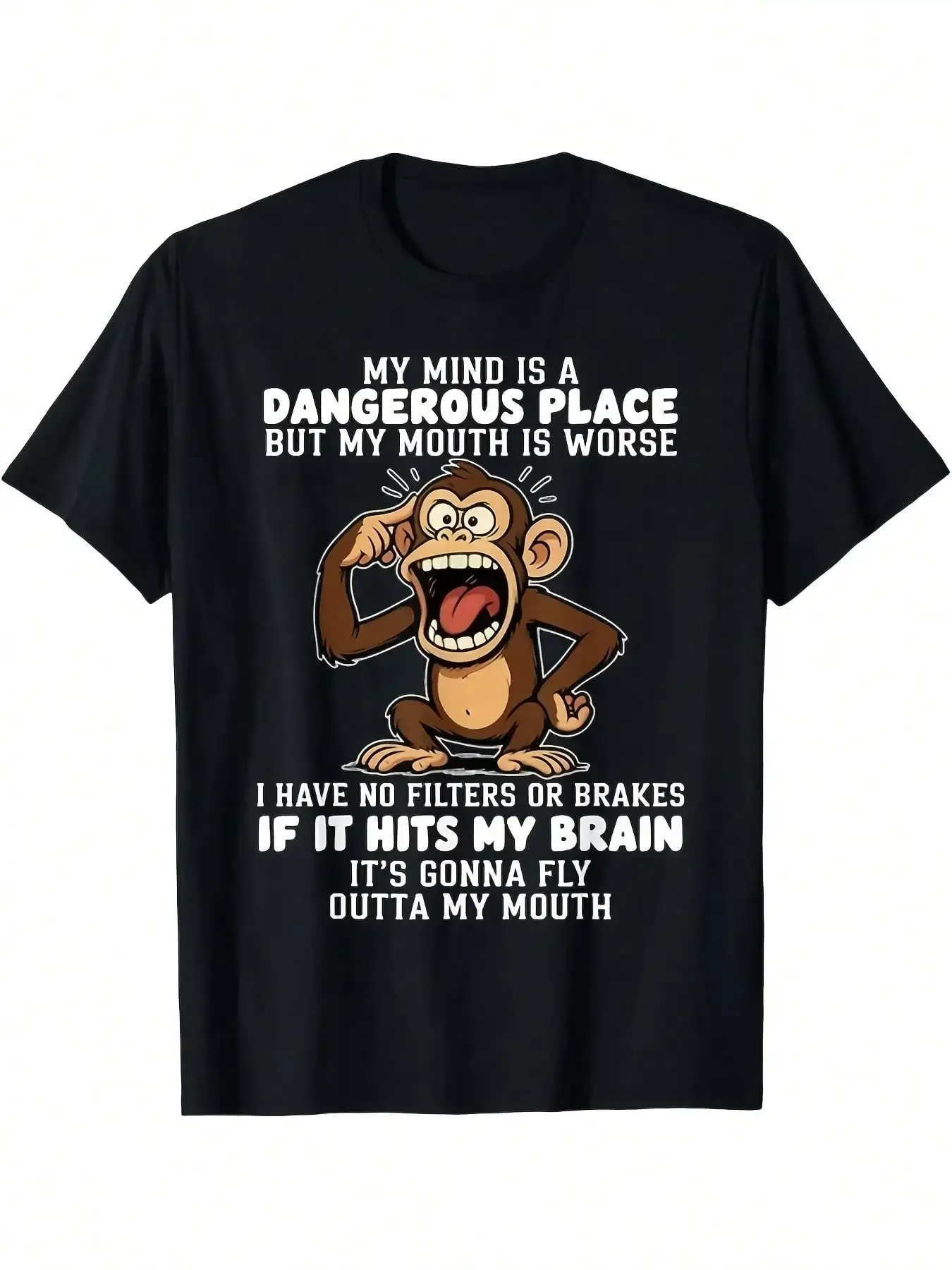 My Brain Is A Dangerous Zone, But My Mouth Is Even Worse Funny Monkey-Shirt M 5XL| Men's Soft And Breathable