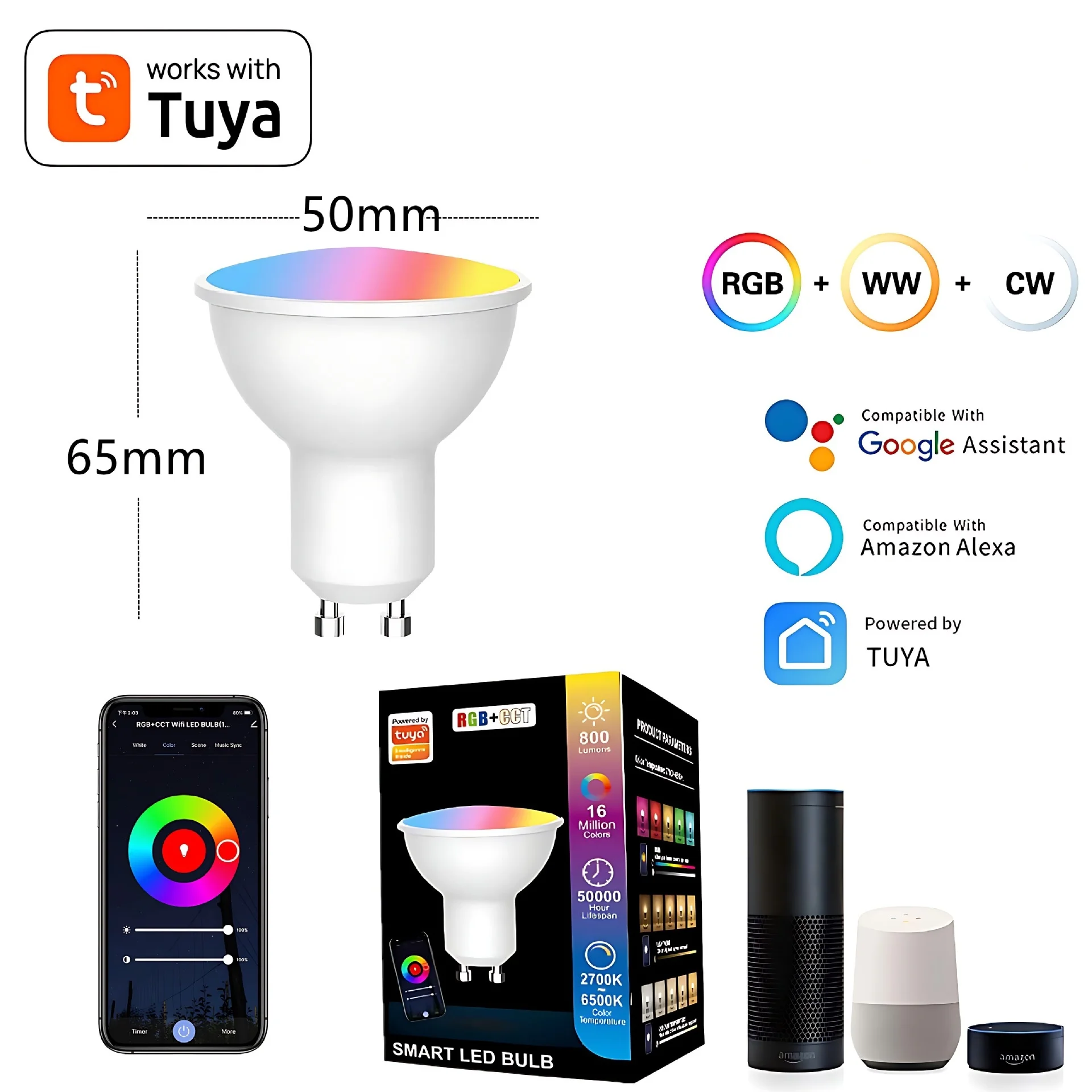 

Светодиодные лампы Tuya 220 В GU10 Wi-Fi Bluetooth Smart Life RGB Spotlight Downlight для гостиной, потолка Alexa Google с регулируемой яркостью