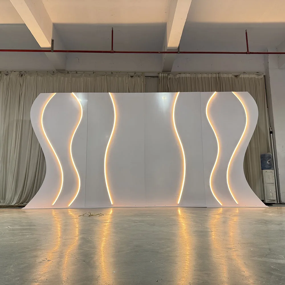 FSDKX Customized Wedding PVC Multi-layer Background LED Photo Backdrop Wall PVC Acrylic Backdrop Arch for Wedding Party