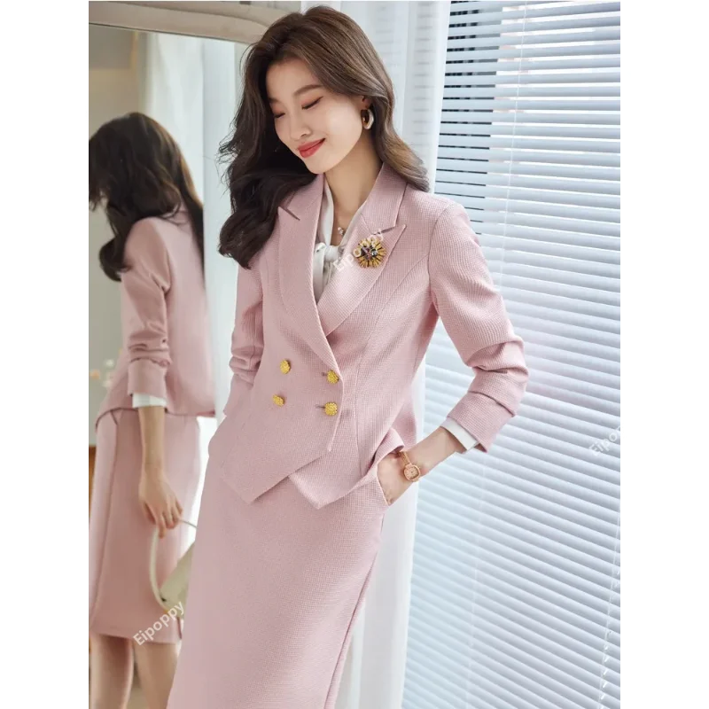 2024 New Formal Elegant Women gonna Suit 2 pezzi High-end doppio petto Office Lady Slim Jacket Blazer Set abbigliamento aziendale